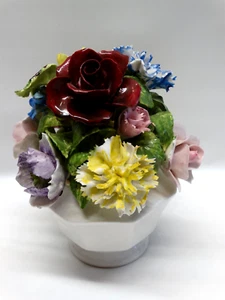 Vintage Radnor Bone China England Flower Bouquet in White Vase Hand Made Signed - Picture 1 of 14