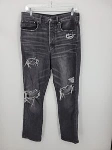 American Eagle Jeans Damen 6 lang schwarz Waschung distressed hoher Bund gerade - Bild 1 von 11