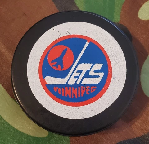 WINNIPEG JETS NHL VINTAGE OFFICIAL BILTRITE HOCKEY PUCK STAMPED made in 🇨🇦 Cover