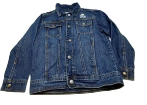 Gymboree Blue Jean Jacket Denim Coat White skull & bones wrenches patch Size 5 6 - Picture 1 of 7