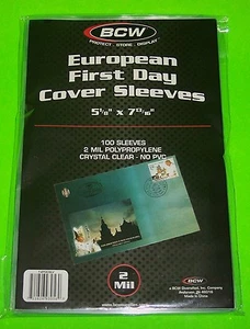 100 EUROPÄISCHE ERSTTAGSBRIEFE POLYHÜLLEN, GLASKLAR - MARKE BCW - Bild 1 von 2