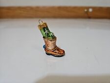 Miniature Blown Glass Christmas Ornament Boot W/ Cactus Western Cowboy Spur 1.5"