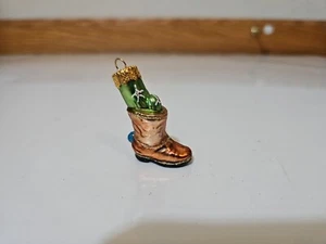 Miniatur mundgeblasenes Glas Weihnachtsschmuck Stiefel mit Kaktus Western Cowboy Sporn 1,5" - Bild 1 von 5