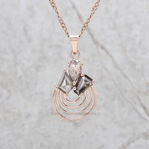 1.54 Ct Natural Mix Shape Diamond Pendant 14K Rose Gold Engagement Pendant - Picture 1 of 9