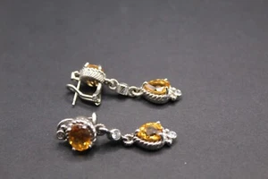 Judith Ripka Sterling Silver Genuine Citrine and Diamonique Dangle Drop Earrings - Picture 1 of 6