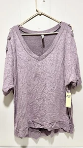 PS PerSeption Lilac V Neck Blouse Grommet Tie Sleeve Boho Casual Womens XL NWT - Afbeelding 1 van 5