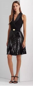 Lauren Ralph Lauren Damen Mixed Media Smoking Kleid B4HP FEHLENDER GÜRTEL Gr. 6 - Bild 1 von 5