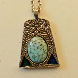 Engraved white metal Pendant with Blue Stone 3 cms tall.  - Picture 1 of 4