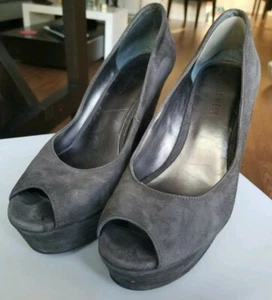 Nine West Gray Suede Peep Toe Wedge - Picture 1 of 9