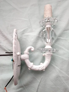 Vintage Designer Shabby weiß lackiertes Messing & Kristall Wandleuchte Leuchte - Bild 1 von 6
