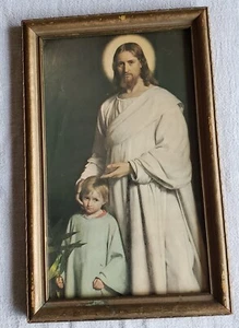 Vintage Carl Bloch Framed Print  Jesus  Behold Your Little Ones 7 X 13 - Picture 1 of 3