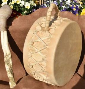 Tamburo Sciamanico da Cerimonia pelle mucca perga, D 31cm/H10 cm, con batacchio - Foto 1 di 10