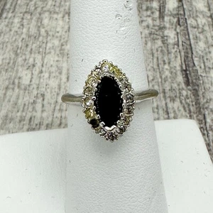 Vintage Art Deco Large Back Onyx Cubic Zirconia Sterling Silver Ring Size 7 - Picture 1 of 8