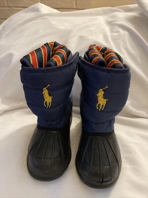 Polo Ralph Lauren Black W/Orange Yellow Blue Strip Inside And Logo Sz. 4/5 Clean - Image 1 of 4