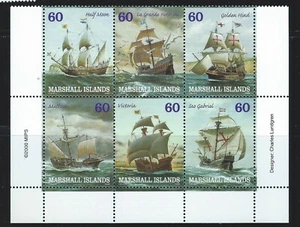 Marshall Islands Sc 749a-f Ships Block of 6 Half Moon; La Grande Hermine etc - Bild 1 von 9