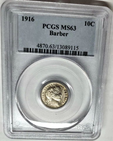 1916 Barber Dime 10c PCGS MS-63 Sharp Details Great Eye Appeal, Light Toning !!! Cover