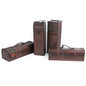 HMF Weinbox Geschenkbox aus Holz für 1 Flasche Vintage Deko Weinkiste mit Deckel - Bild 1 von 29
