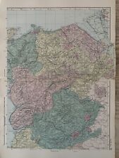 1886 Northeast Wales Original Antique Hand Coloured County Map by G.W. Bacon