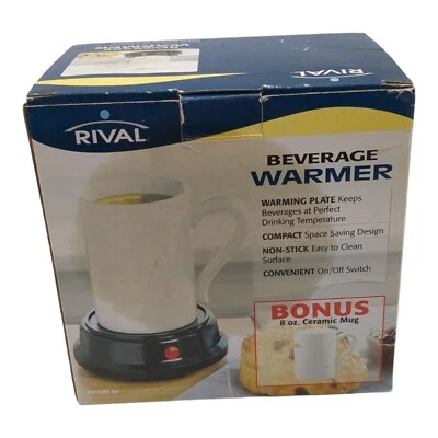 RIVAL Calentador de Bebidas Eléctrico 2 Piezas Blanco Taza y Calentador NUEVO EN CAJA Abierta Foto 1 de 4