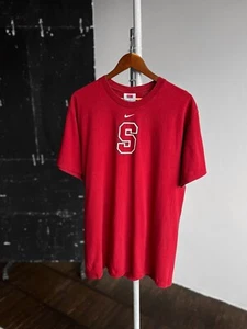 Nike Stanford Hombres Vintage Años 90 Rojo Manga Corta Camiseta Centro Logo T... - Imagen 1 de 6