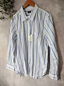 Untuckit Shirt Womens 6 Pinot Perse Striped Blue White Long Sleeve Button Up - Picture 1 of 11