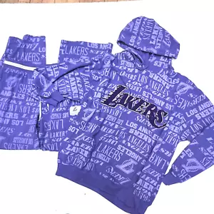 LA Lakers Baloncesto Sudadera Calentamiento Sudadera con Capucha Chaqueta y Pantalones XL Púrpura Amarillo - Imagen 1 de 9