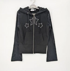Daisy Street Zip-Up Hoodie Women Size S Bell Sleeve Mesh Embroidered Stars Goth - Picture 1 of 7