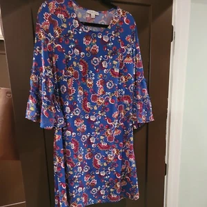 Chelsea Taylor Sz 16 Dress Poly Spandex Blend Blue Print - Picture 1 of 5