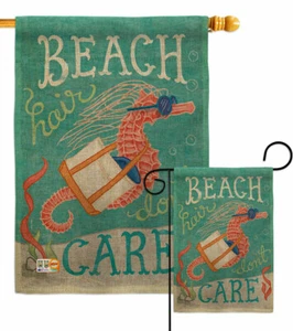 Seahorse Beach Hair Burlap Garden Flag Coastal Decorative Gift Yard House Banner - Picture 1 of 19
