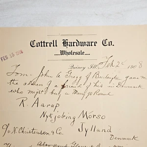 1908 Quincy Illinois Cottrell Hardware Co. Wholesale Merry-Go-Round Letterhead - Picture 1 of 2