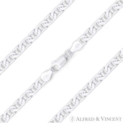 Solid .925 Sterling Silver 3mm Flat Marina Mariner Link Italian Chain Bracelet - Image 1 of 2
