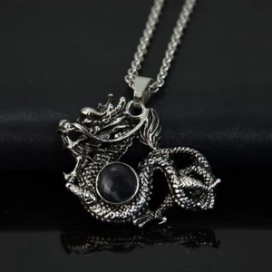 Edelstahl Herren Kette Halskette mit 3D Anhänger Dragon Drache spielt Ball Neu - Bild 1 von 6