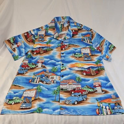 Винтажная гавайская классическая автомобильная рубашка на пуговицах Aloha Republic сделано в США мужская размер XL - Изображение 1 из 4