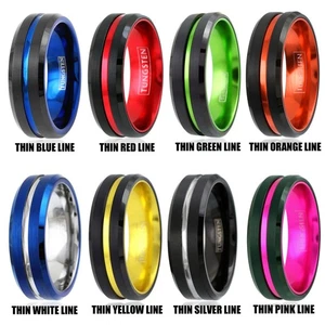 6/8mm Tungsten Carbide Defend the Line Wedding Band Ring 8-Plated Colors - Picture 1 of 4