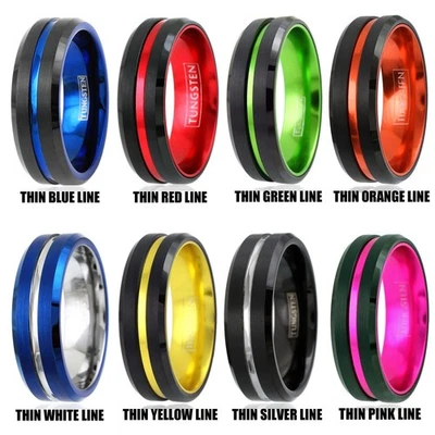 6/8mm Tungsten Carbide Defend the Line Wedding Band Ring 8-Plated Colors - Image 1 of 4