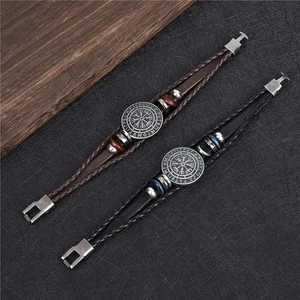 Nordische Runen Kompass Kunstleder Armband 21 cm Odin NEU *UK-Verkäufer* - Bild 1 von 5