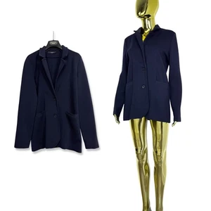 Max Mara Weekend Heavyweight Knitted Long Jacket Dark Blue Navy 100% Lana Size M - Picture 1 of 10