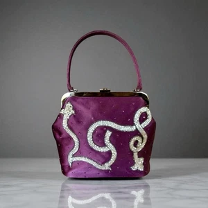 Gianni Versace Burgundy /Purple Bag Silver Metal / Crystal Bead Accents - Picture 1 of 24