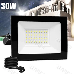30W LED Fluter mit Stecker Außenstrahler Scheinwerfer Baustrahler Kaltweiß IP66 - Foto 1 di 9