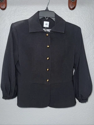 Cabi Abbott Jacket Women's Sz 4 Black Collared Brass Button Peplum #3027 NWT - Image 1 of 2