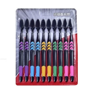 10 Pieces Bamboo Toothbrush Soft Tooth Brush Charcoal Adults Toothbrushes CW* - Picture 1 of 8