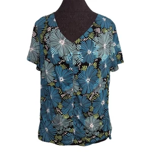 JM Collection Bluse Shirt Top Damen Übergröße 1X blau grün schwarz geblümt 70er - Bild 1 von 10