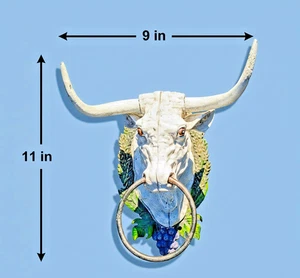 Cast Iron White Bull Head Heavy Country Hitching Ring Towel Holder - Picture 1 of 1