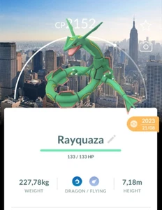 Pokemon Go RAYQUAZA Fondo NUEVA YORK - Comercio Registrado 20k Polvo - Imagen 1 de 1
