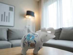 4" Elegant White Marble Elephant with Gemstone Inlay Artisanal Home Decors - Picture 1 of 4