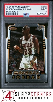 Bowman's Best Honor Roll 1996 #HR2 Michael Jordan-Hakeem Olajuwon Hof PSA 9 Foto 1 de 3