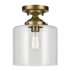 Natural Brass One Light Semi Flush Mount from the Winslow Collection - Picture 1 of 5