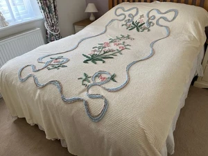 Vintage Heavyweight Tufted Cream Cotton Candlewick Bedspread 68"x 102" - Picture 1 of 12