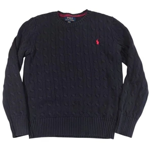 Polo Ralph Lauren Sweater Cable Knit Boys Size M (10-12) Pullover Navy Blue Crew - Picture 1 of 5