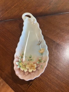 Vintage gewellter Rand gelb Blumen handbemalt Porzellan Schmuck Schale datiert 1968 - Bild 1 von 13